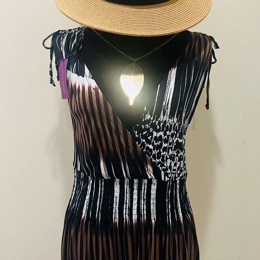 LASCANA Sleeveless Smocked Waist Wrap Dress Abstract Print US 10 NWT - Picture 3 of 12